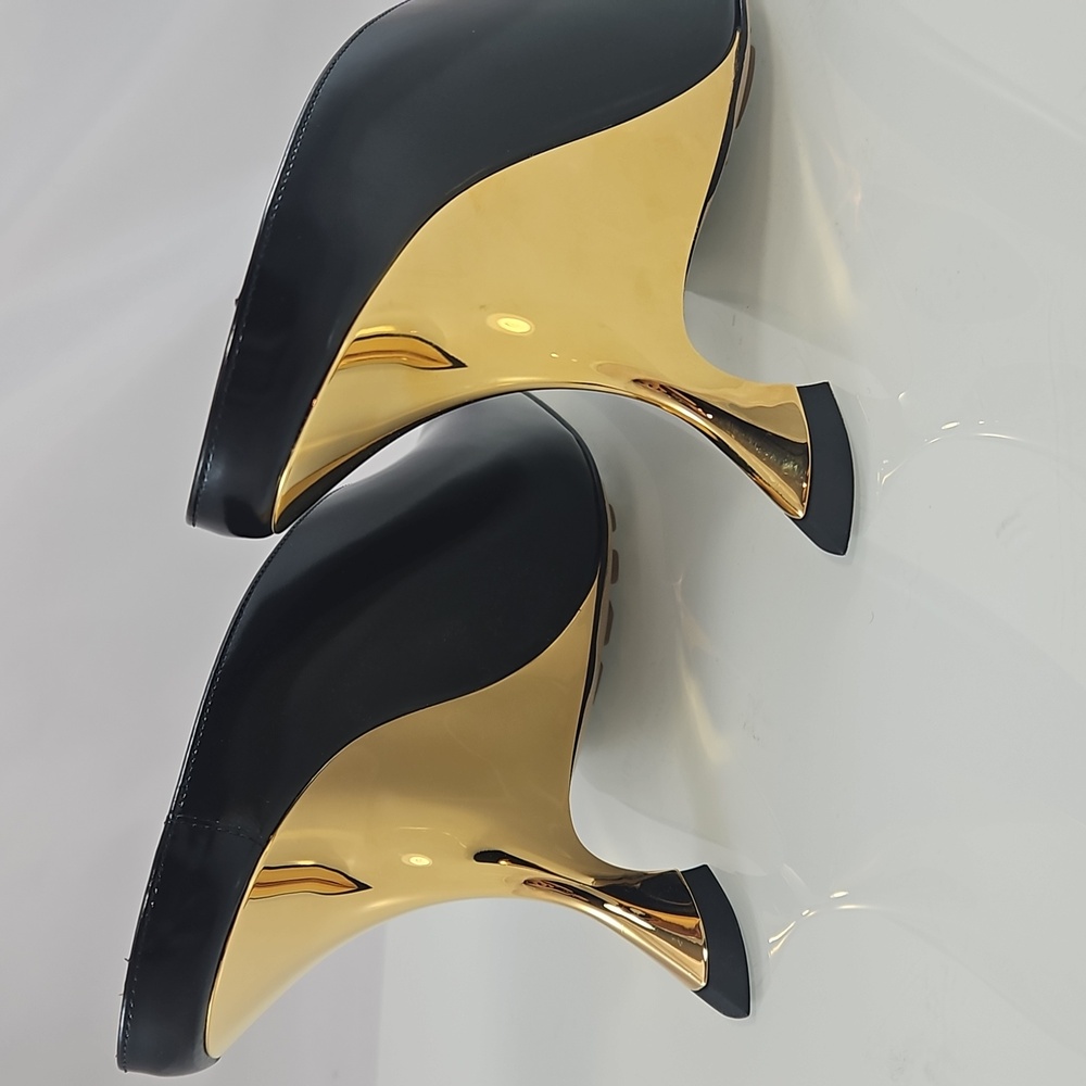 NEW! Bottega Veneta Black and Gold Rocket Heel Mules Size 7 - Picture 11 of 16